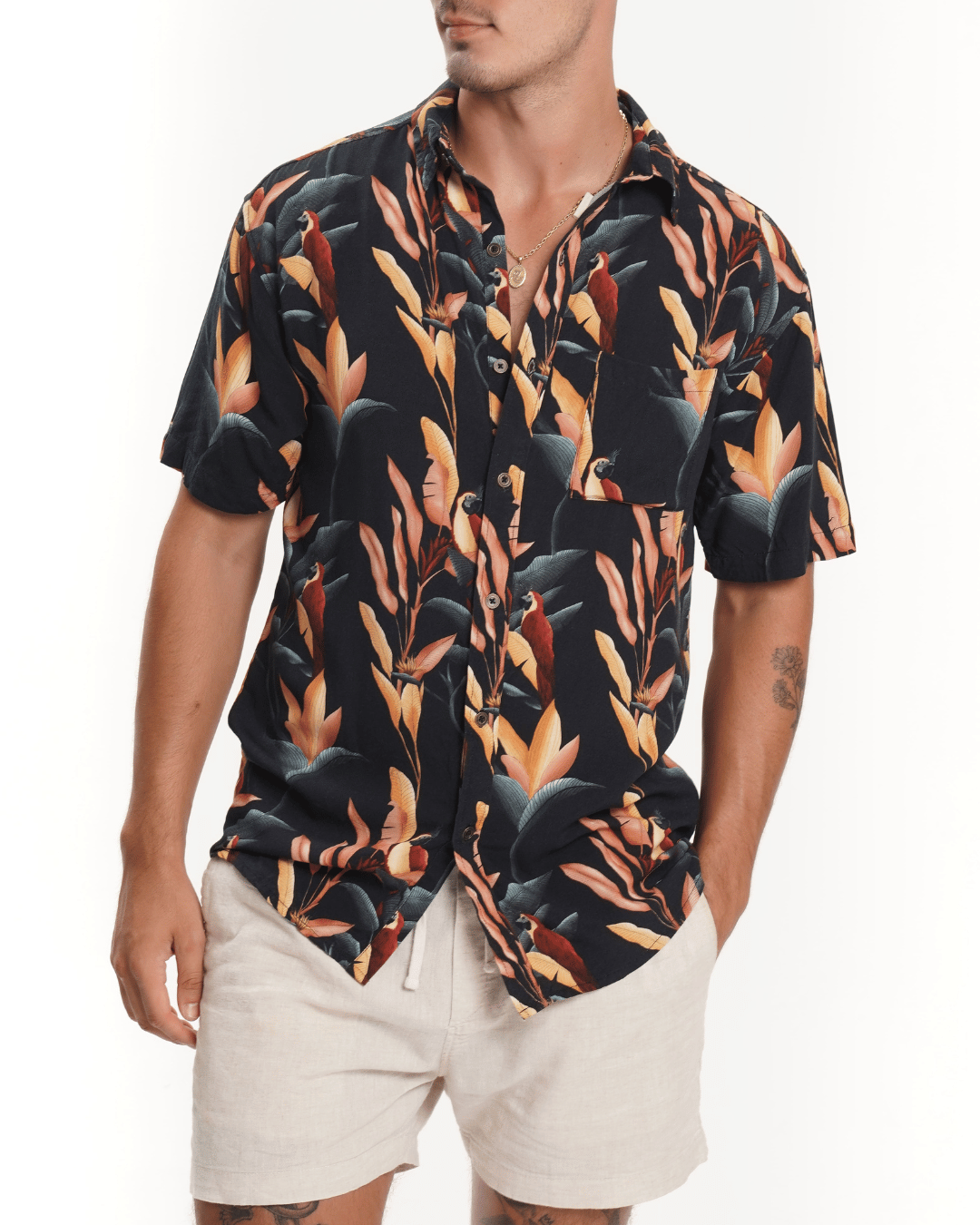 MEN'S SHIRT BLACK PARROTS
