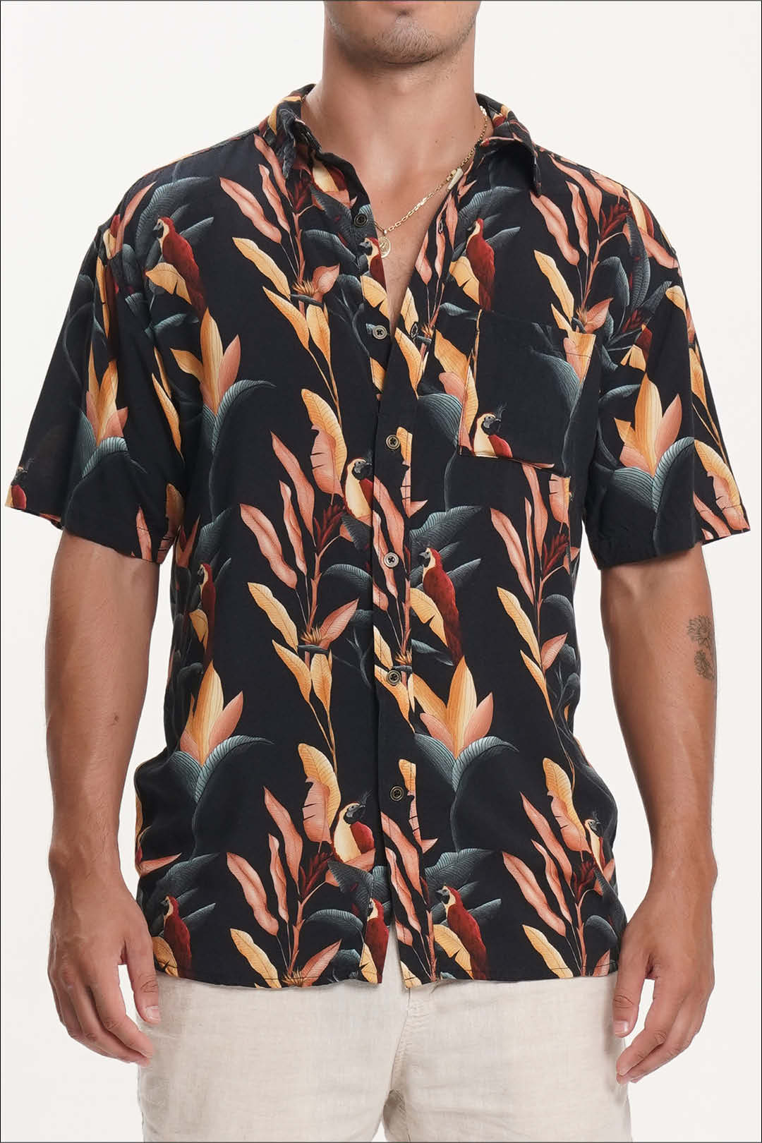 MEN'S SHIRT BLACK PARROTS
