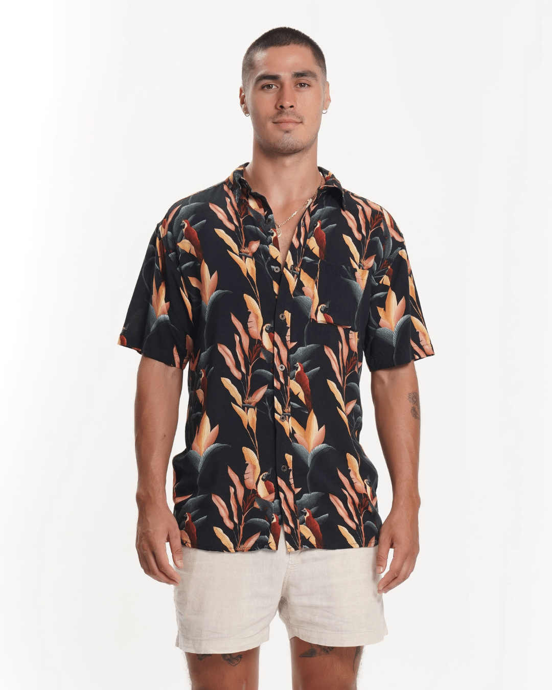 MEN'S SHIRT BLACK PARROTS